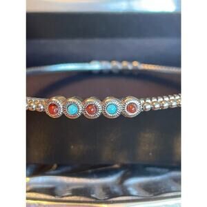 Vintage RJ Graziano CN Gold Tone Bangle Bracelets with Turquoise and Beads NWOT